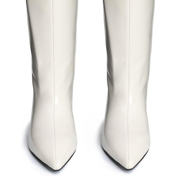 ⚡Women's White Knee High Boots 1.5-in Stiletto Low Heel Pull On Pointed Toe - Picture 5 of 6